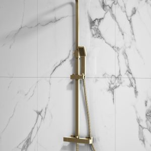 Hayle Brushed Brass Square Rigid Riser Shower
