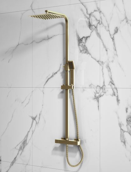 Hayle Brushed Brass Square Rigid Riser Shower